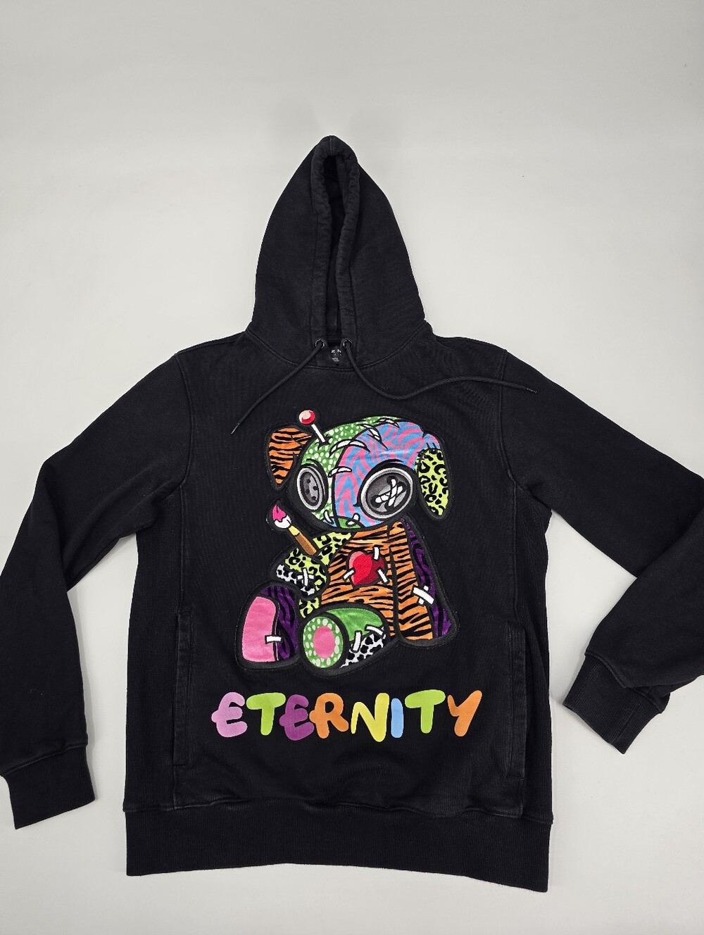 Eternity BC/AD Swaggy Bear Hoodie Black Multicolor Graphic Streetwear Men's Sz S